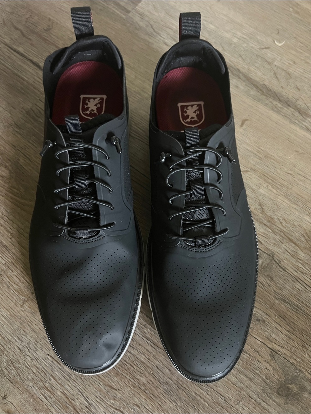 Stacy Adams Black Matte Perforated Lace-Up Oxfords with Red Insole Accents